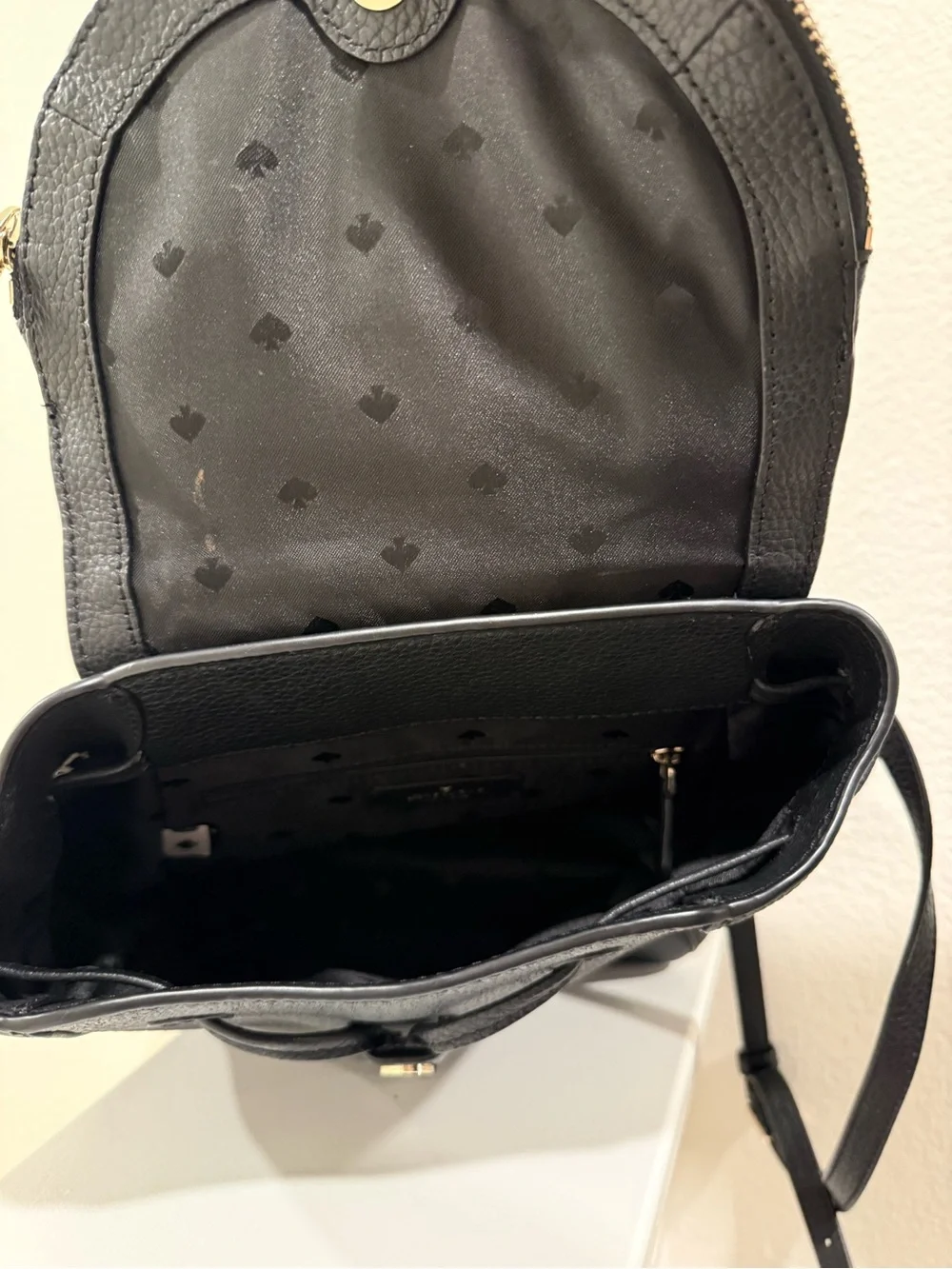 kate spade Black Pebbled Leather Backpack with Gold Hardware
